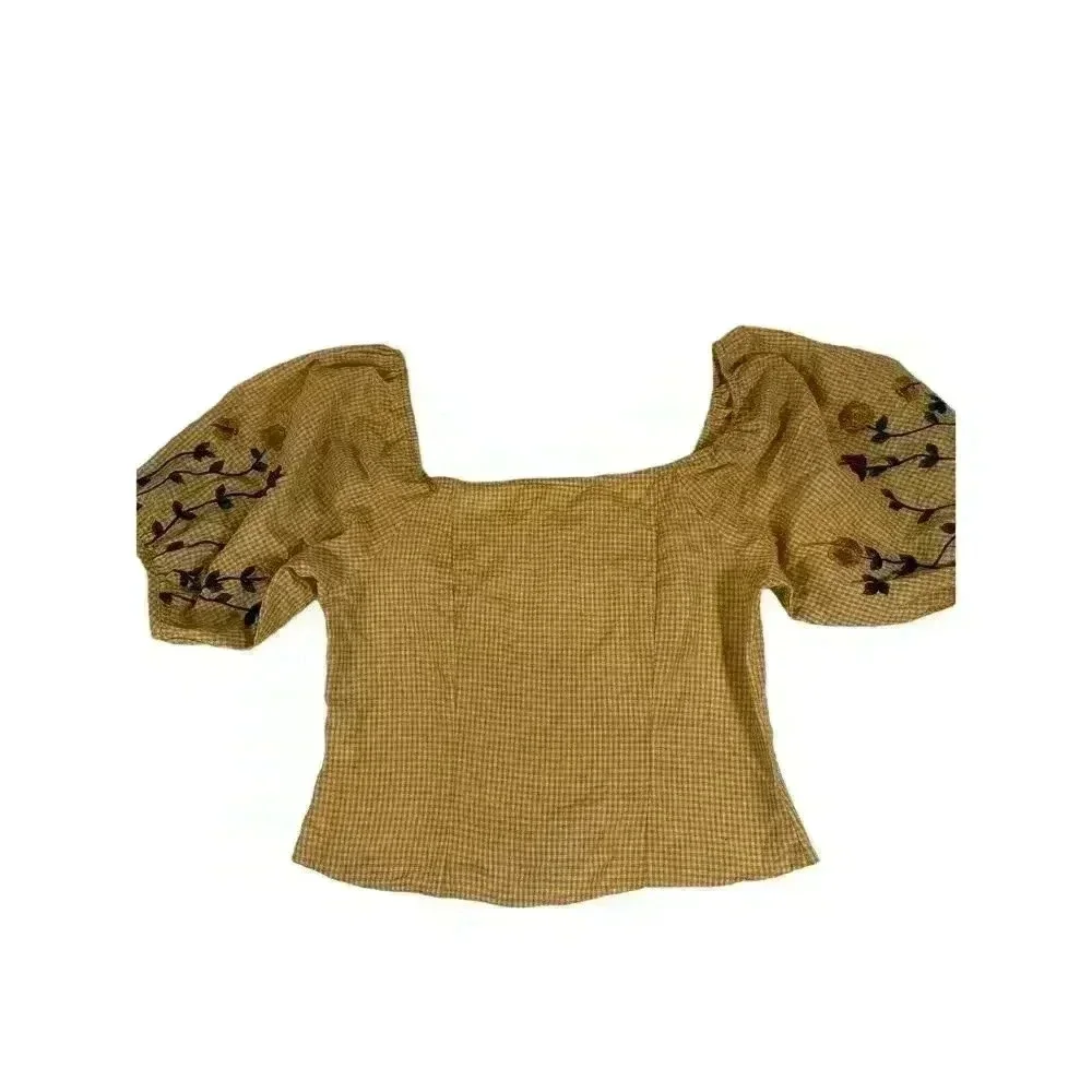 NWOT small Anthropologie Samant Chauhan Amabella yellow embroidered peasant top - Picture 4 of 7